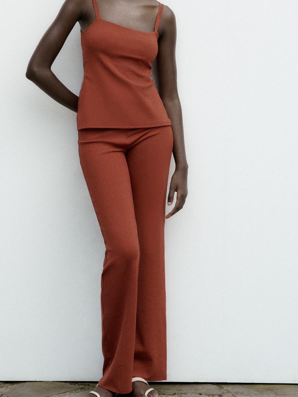 Nwt Zara Brick Red Soft Strap Top And Trouser Set. Size Medium
